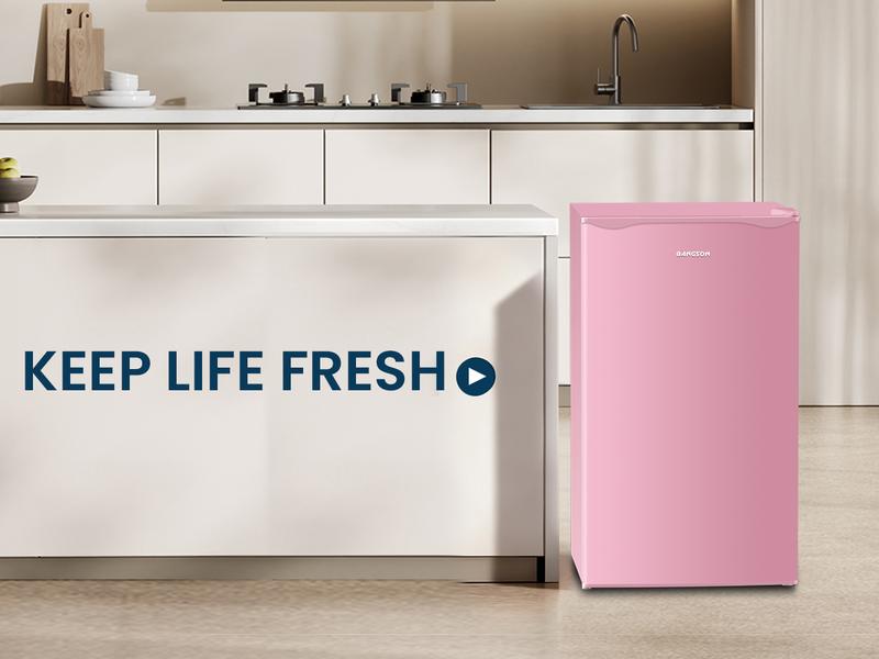 BANGSON 3.2 Cu.Ft Mini Fridge with Freezer Compact Energy-efficient Refrigerator Single Door Quiet Adjustable Temperature Small Drink Garage Room Portable Gift Idea, Christmas Gift Pink