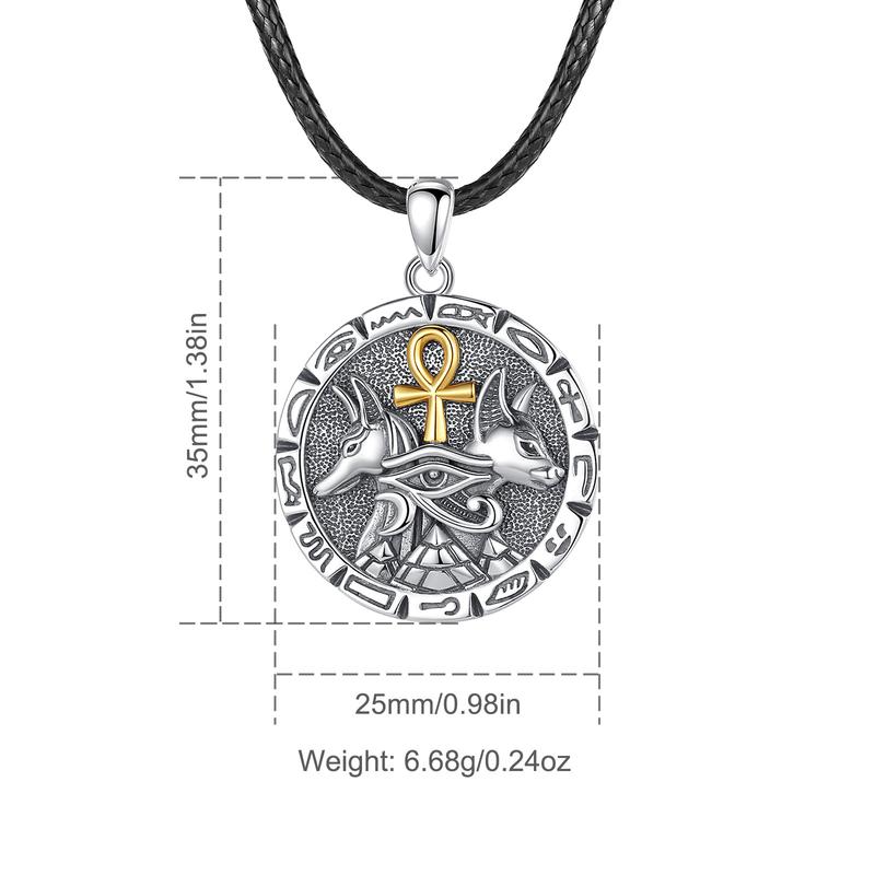 Eudora S925 Sliver Egyptian Necklace, Anubis & Horus God Pendants, Two-Tone Gold Eye of Horus Ankh Amulet, Mythology Jewelry, Guardian Hieroglyphics Gift Eudora S925 Sliver Egyptian Necklace, Anubis & Horus God Pendants, Two-Tone Gold Eye of Horus Ankh Amulet, Mythology Jewelry, Guardian Hieroglyphics Gift