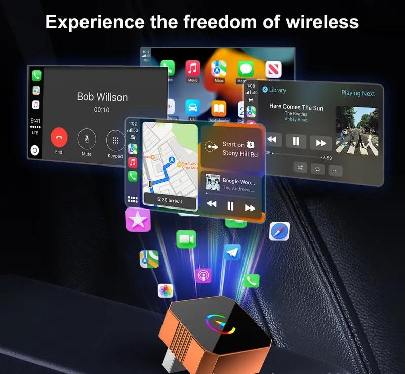 Wireless Carplay 2026 Mini Orange Blue Silver Cube Pro 3.0 Wireless CarPlay ,iPhone/ Android Auto Adapter – Plug & Play, Fast Auto-Reconnect