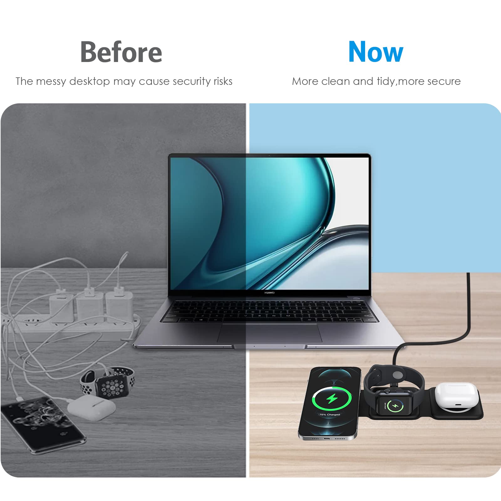 Charging Station for iPhone 15/14/13/12/ Series,for iWatch,for AirPods (Black)