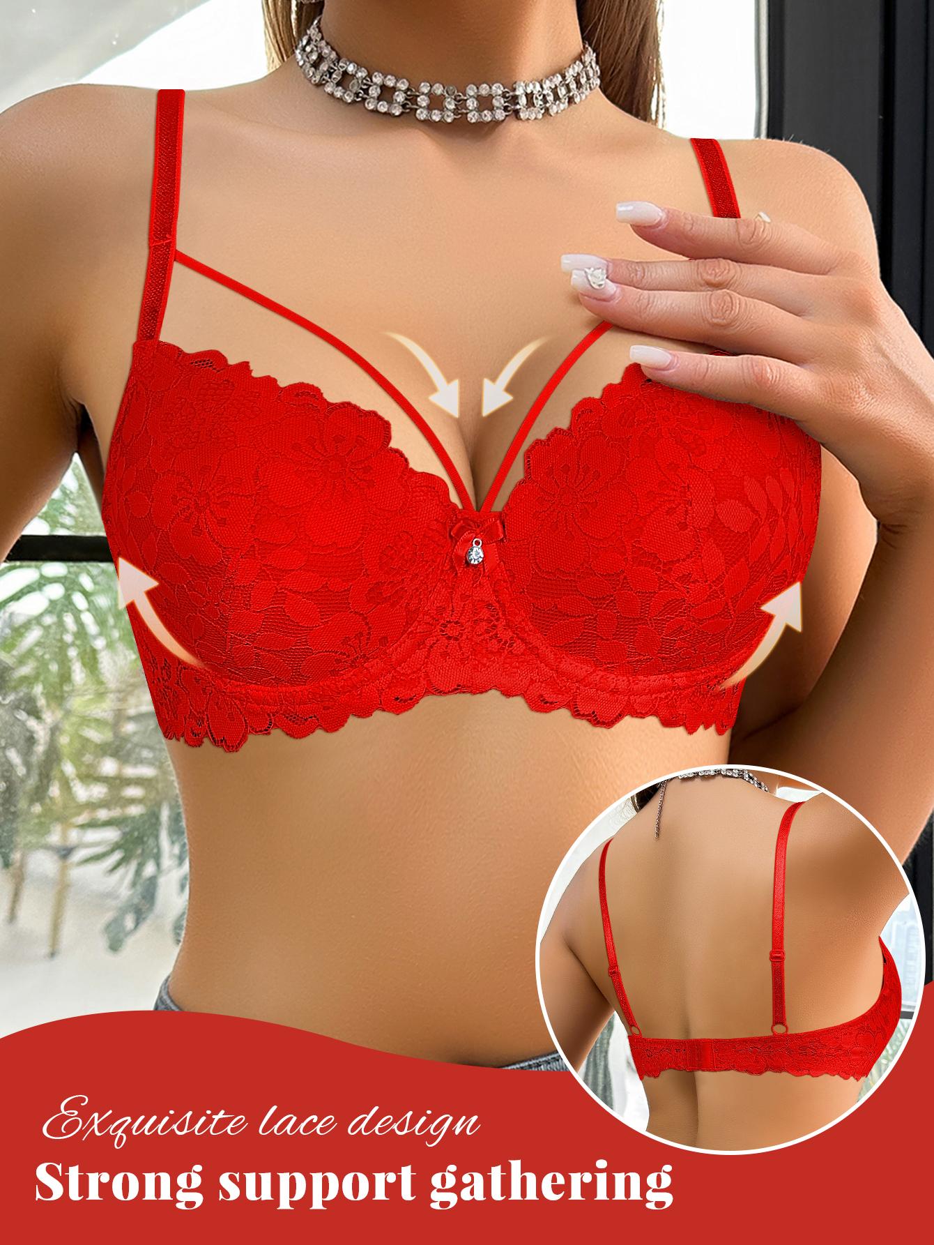 1/3PCS Sexy Lace Push-Up Jacquard Bra ,Ajustable Straps, Side Support & Breathable Fabric ,Soft Comfortable Elegance Romantic Floral bras for women,Multi-functional Everyday