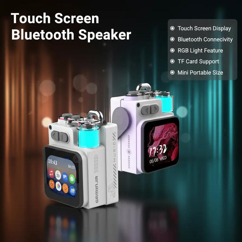 YLW GAMINJA Touch Screen Display App BT Smart Speaker With RGB Light Alarm Message TF Card Mini Portable Metal Wireless Speaker Adjustable Rotatable Electronic Audio Compact Audio Compact
