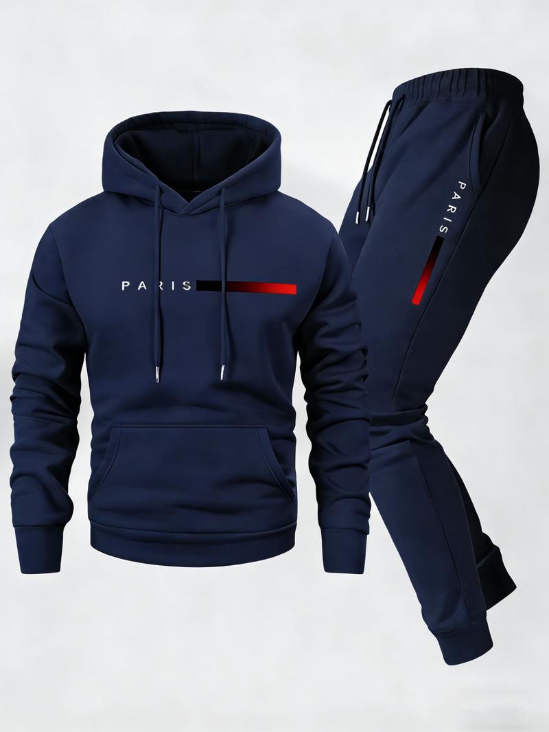 Men's 2-Piece Graphic Hoodie & Jogger Sweatpants Set Casual Athletic Tracksuit with Paris Logo