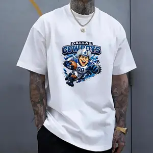 Men's T-Shirt Dallas Cowboys Player Cartoon Design Comfortable And Versatile 230g  shirt Outdoor Casual Short Sleeve High-Quality Print