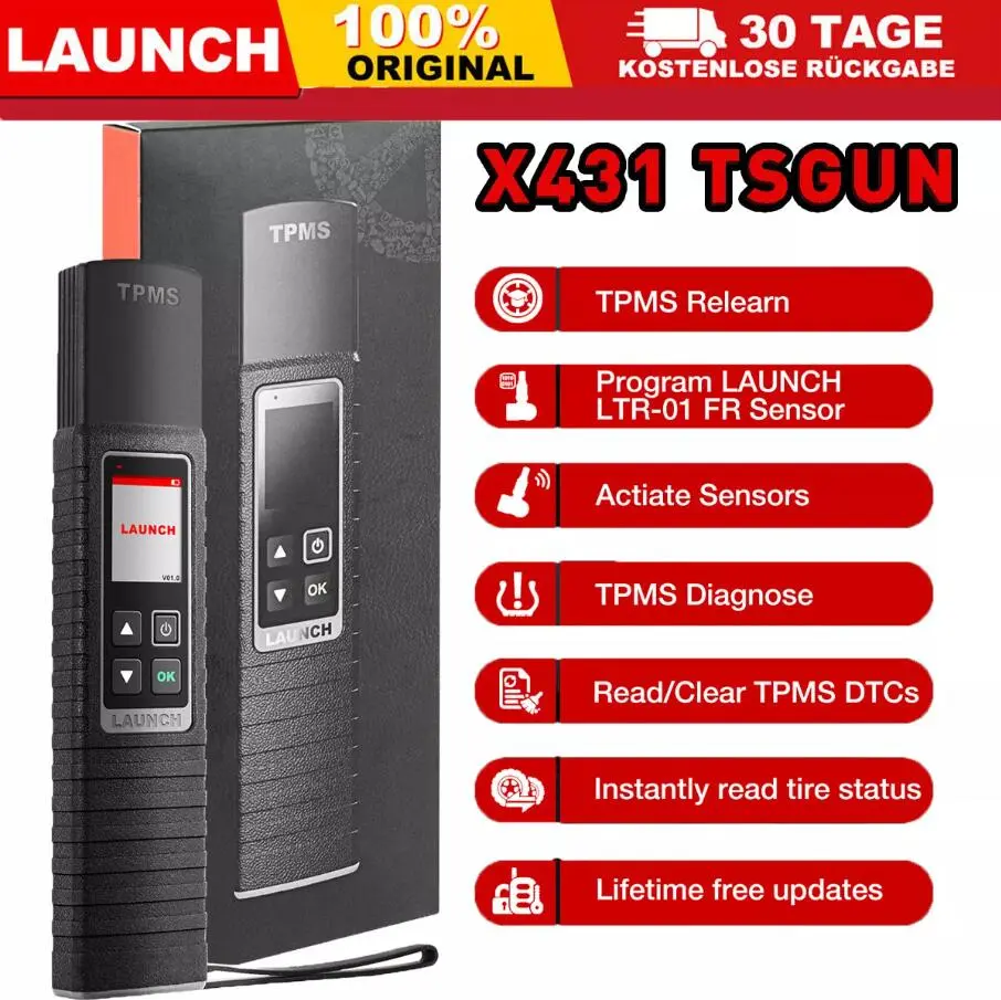 LAUNCH X-431 TSGUN Handheld TPMS Detector, Automotive Car Inspection Tool with Color Screen, Actuates Sensors, 30 Days No-Risk Refund/Replacement, Manufacturer Warranty, Works with 98% Global Cars & X431 Scan Tool