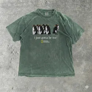 Vintage National Geographic Penguin Comfort Color T-Shirt - Funny "I Just Gotta Be Me" Retro Tee - Aesthetic Nature Graphic Acid Wash Shirt