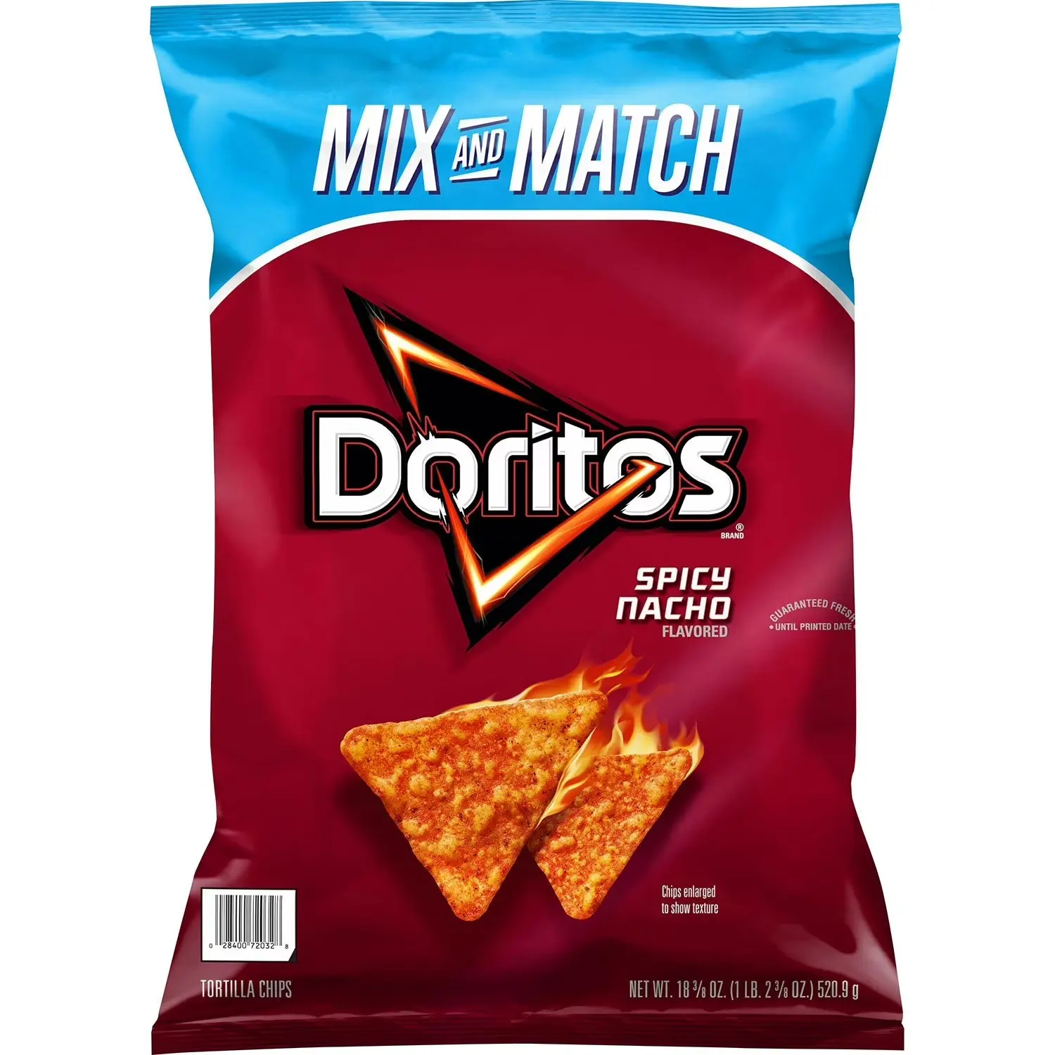 Doritos Spicy Nacho Fried Tortilla Chips - Gluten Free, Crunchy, Bold-Flavor Pepsico Snack, 18.38 oz Room Temp Party-Size Bag with Cheesy Heat Blend, Fire + Cheese Hit for Game Night