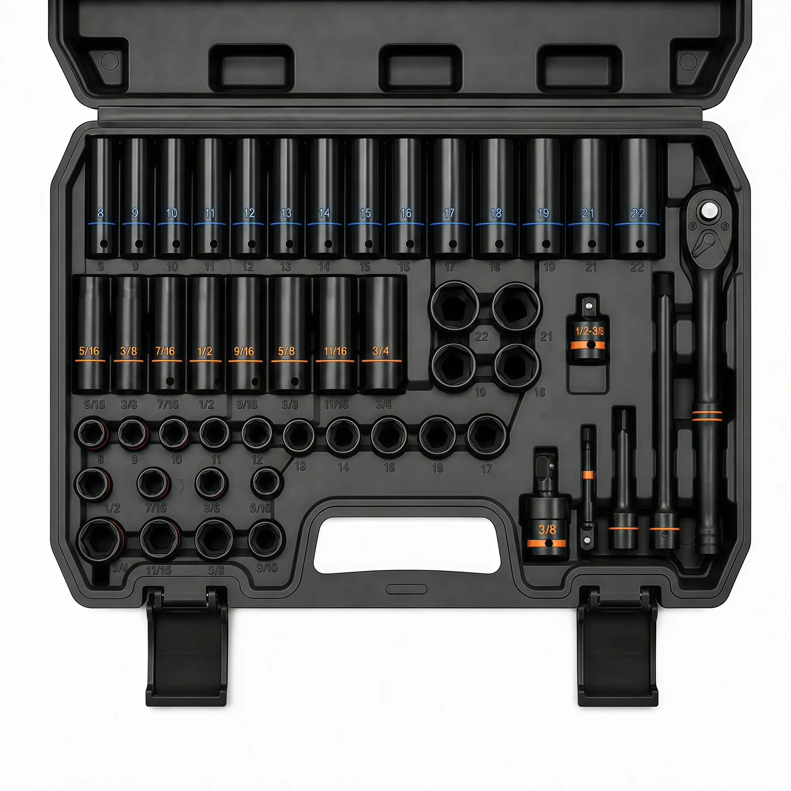 50-Piece SAE & Metric Socket Set, 3/8-Inch Drive Ratchet Wrench Set with Extension Bars, Cr-V Steel Color-Coded Sockets, Complete Tool Kit for Auto Repair, Home DIY & Maintenance