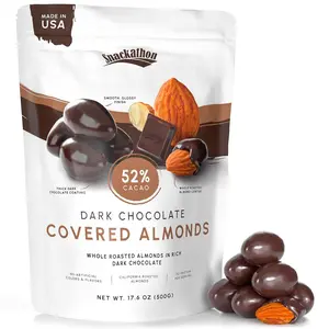 Snackathon 52% Dark Chocolate Covered Almonds, Resealable Bag, Whole Roasted California Almonds Coated in Rich Dark Chocolate, Crunchy & Smooth Nut Snack, Made in USA