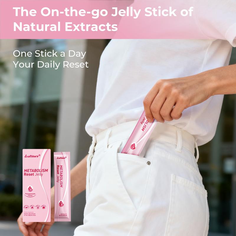 LeafStory Metabolism Reset Jelly (2 Sticks): Pomegranate Flavor, Support Metabolism & Energy, Support Digestion & Gut Health, Sugar-Free, Skin Elasticity, Hair & Nails, Gluten-Free, Non-GMO, Gelatin-Free