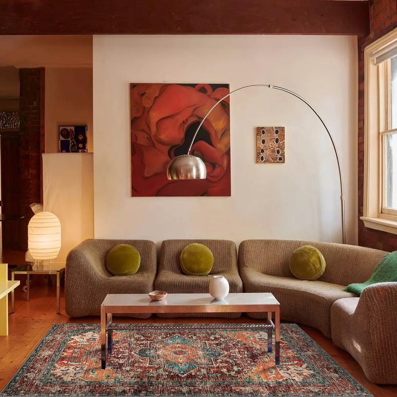 【TikTokShopBlackFriday】LOKHOM Non Slip Area Rug, Washable Carpet with Rubber Backing, Low Pile Faux Wool Soft Distressed Rug for Living Room, Bedroom, Dinning Room Vintage Design