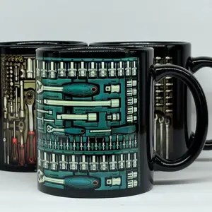 Mechanical Toolbox Design Coffee Mug | Durable Ceramic, Black with Vibrant Tool Pattern, Ideal for Dad, Father'S Day Gift for Enthusiasts and Engineers, Unique Mechanical Theme