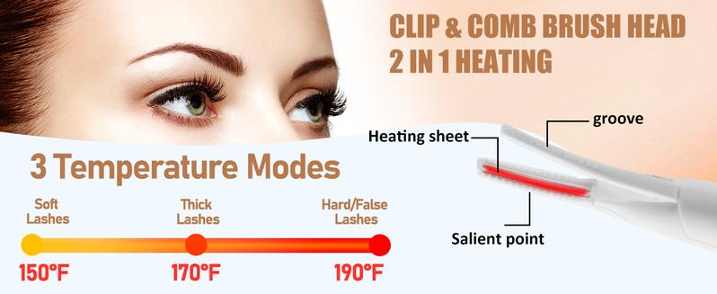 Heated Eyelash Curlers - 2 in 1 Clip - Type Heated lash Curler Electric Eyelash Curler LED Display 3 Temp Settings for Makeup Tools USB Rechargeable Natural Curling 24H Long Lasting