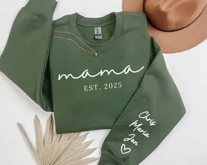 Personalized Mama Sweatshirt With Kids Names On Sleeve, Mother’s Day Gift For Mom