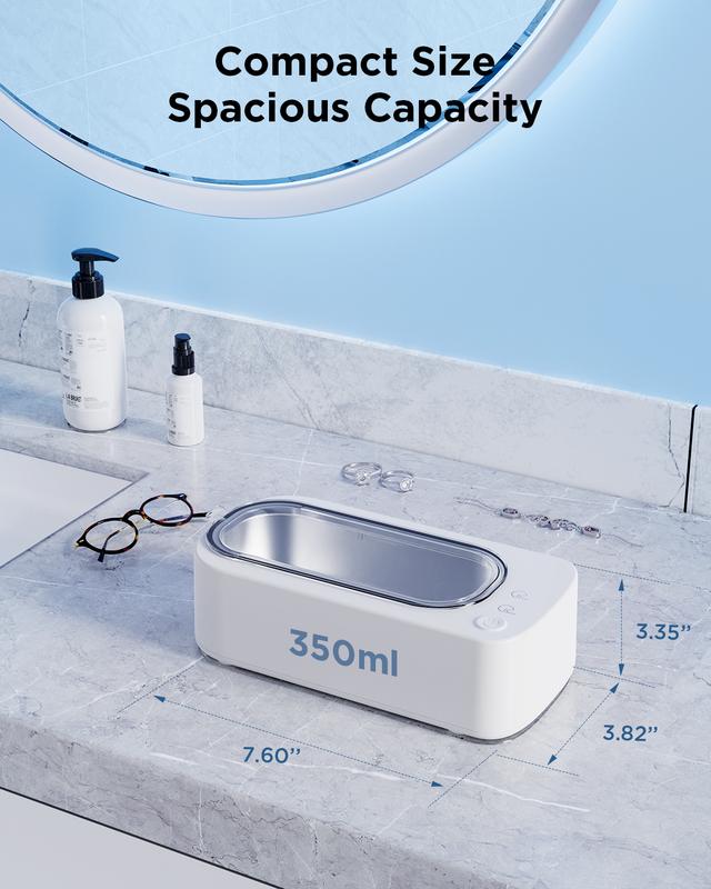 Ultrasonic Jewelry Cleaner Machine: 48KHz Ultra Sonic Cleaner for Dentures,Jewelry,Rings,Watch Band,Eyeglass,with Dual Cleaning Modes,350ML 304 Stainless Steel Tank,Gift for Mom, Wife,Daughter