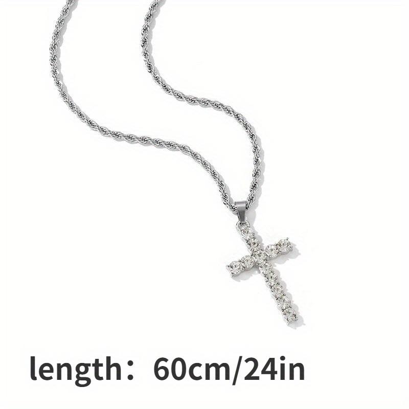 Men's Hip Hop Jewelry Set - Gold Quartz Watch with Rhinestone Bezel, 14mm Cuban Chain Necklace & Bracelet, Cross Pendant for Everyday Wear & Special Occasions