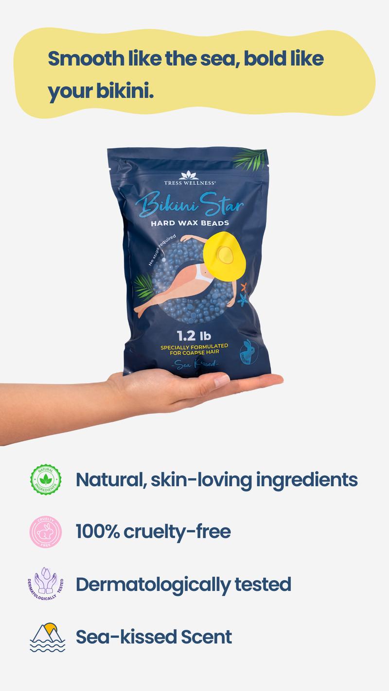 TRESS WELLNESS Bikini Star Hard Wax Beads – Sensitive Skin Formula – No Strip Needed – Brazilian, Face, Legs, Underarms, Bikini – Gentle At-Home Wax for Coarse Hair – Salon Quality Wax – Smooth Body Care – Hair Removal Waxing