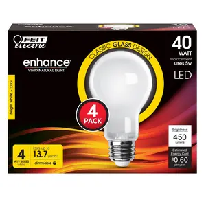 Feit Electric 40 Watt Equivalent Bright White 3000K A19 Dimmable Frosted Glass LED Light Bulb 4 Pack
