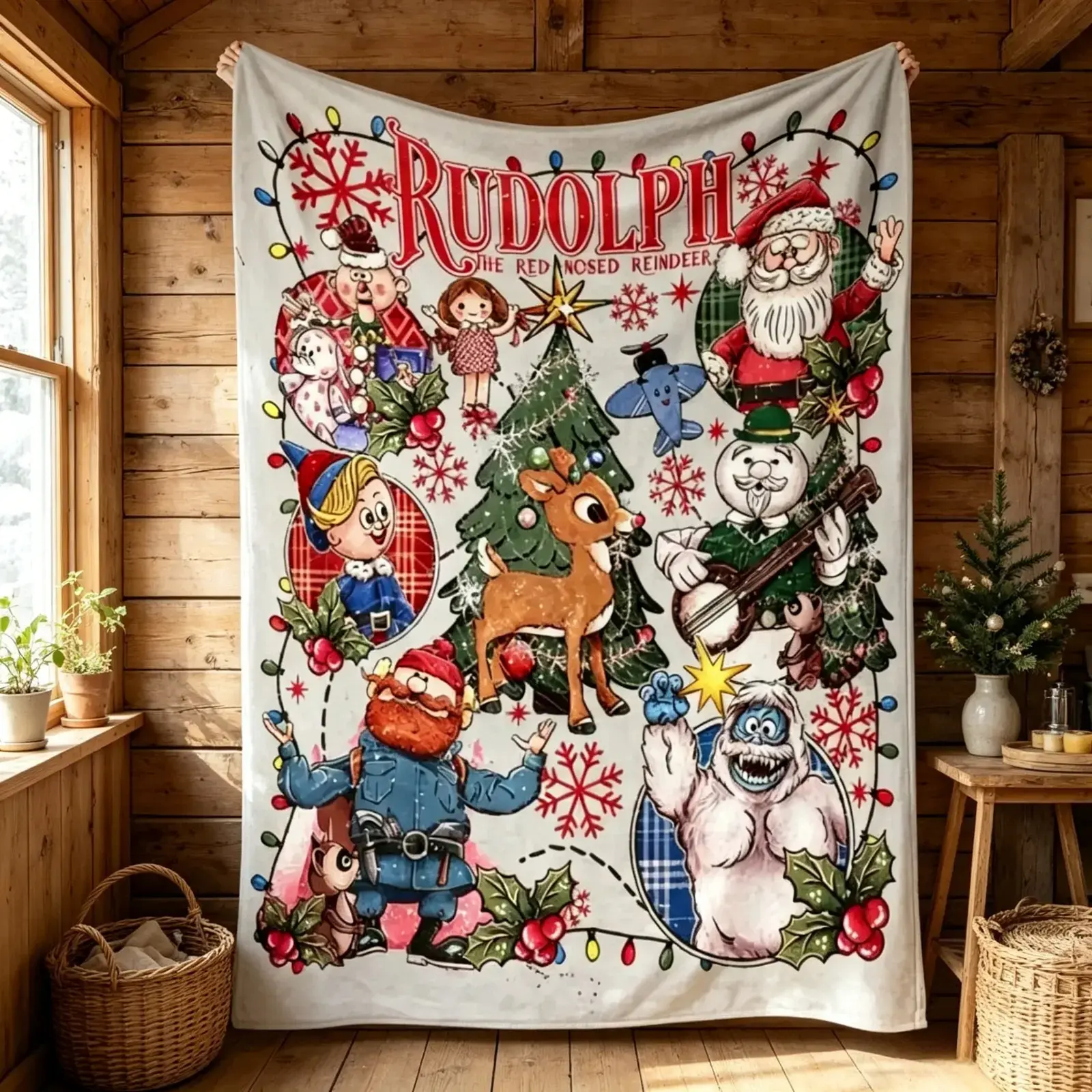 Rudolph The Red Nosed Reindeer Christmas Flannel Blanket Soft Lightweight Cozy Throw AC Blanket Kids Adults Sofa Bed Winter Holiday Home Decor Movie Night Christmas Party New Year Eve Family Gift