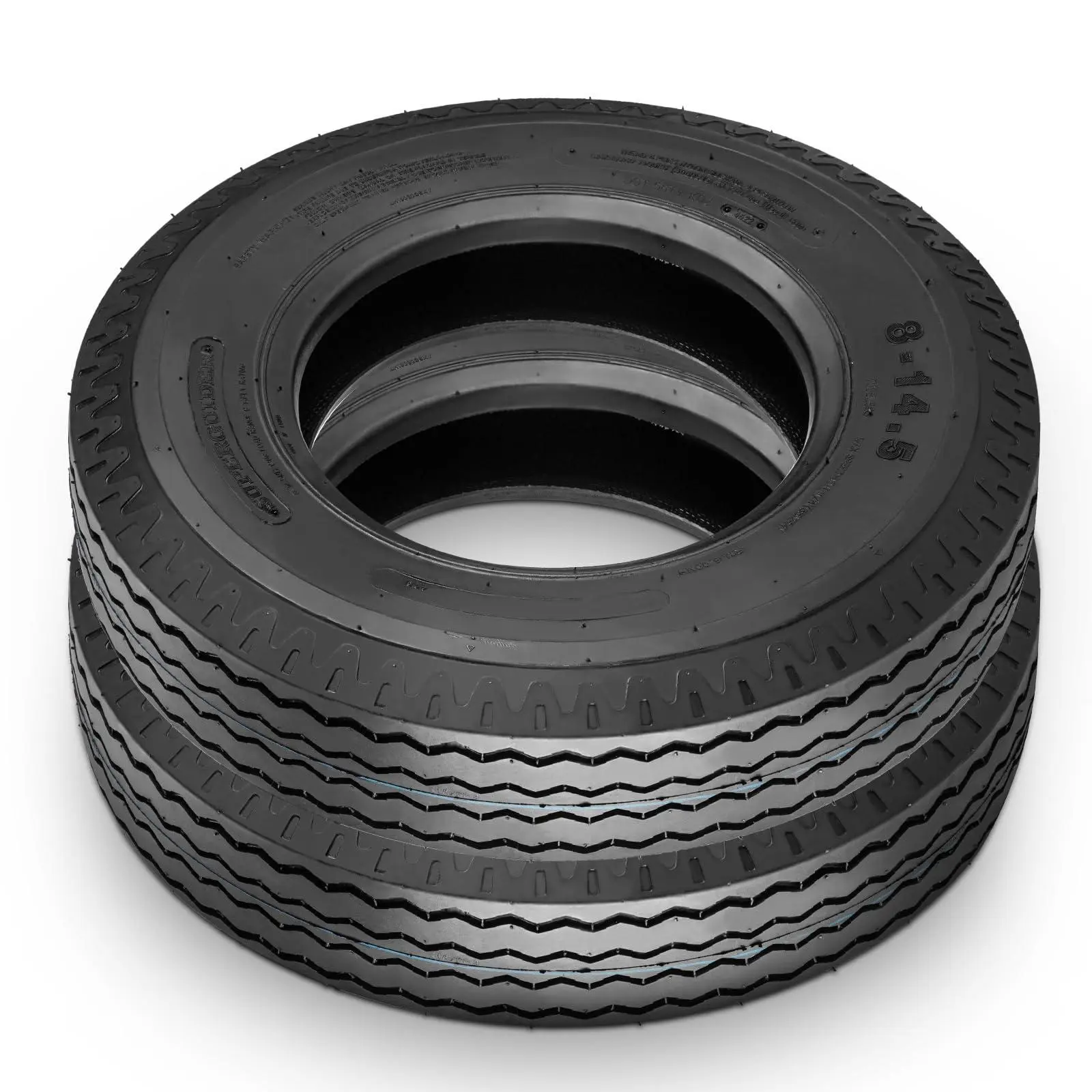Durable 14PR Heavy-Duty RV Trailer Tires (2-Pack) with Full Cap Ply Overlay, 6PR Load-Bearing Structure, 3mm Tire Surface Depth, Anti-Abrasion, Compatible with 8-14.5-Inch Rims for RV Stability