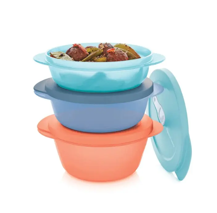 Tupperware CrystalWave PLUS Round 3-Pc Microwavable Food Container Set with Cover, Airtight, Leakproof, Food-Safe, Hygienic, Portion-Controlled Durable Plastic Lunch Box, Airtight Food Containers