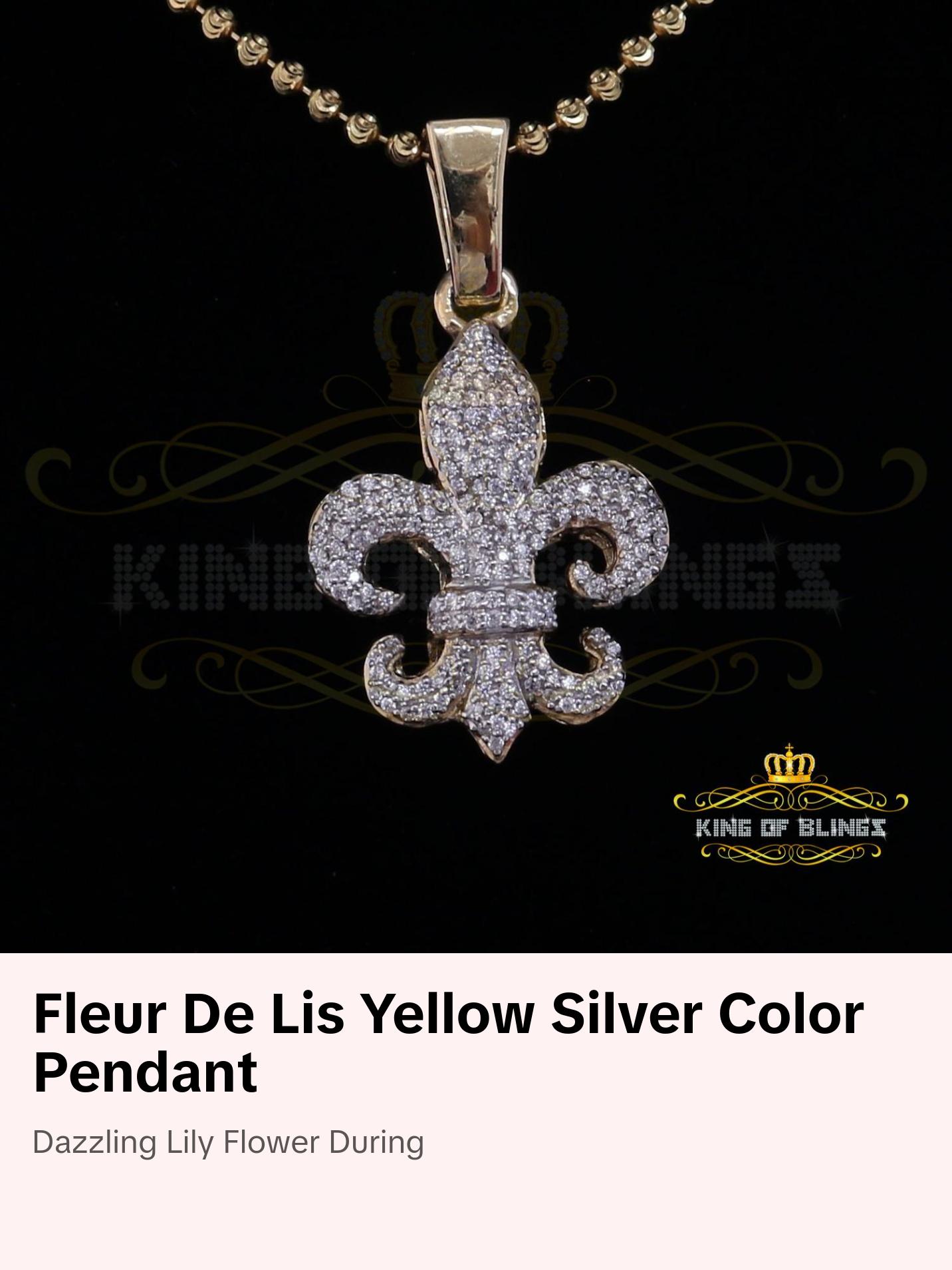 King Of Bling's Promise Yellow Sterling Silver Fleur de Lis Pendant with 1.47ct Cubic Zirconia