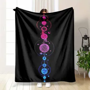 Cool Galaxy Solar System Blanket Neon Pink Blue Planet Alignment Print Soft Flannel Fleece Throw Abstract Space Astronomy Art Cozy Bedding Gift For Science Geek Teen