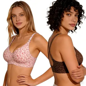 Jelly Wireless Womens Comfortable Wireless Bras Push Up Bralettes Seamless Tshirts Bras Deep V Everyday Bras Women's Seamless Wireless T-Shirt Bra women soft intention Leopard front clasp Bras leopard print bra comfy bralettes full coverage lift