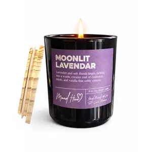 Moonlit Lavender - Luxury Amber & Musk Soy Candle for Relaxation | Romantic Gift Idea | Hand Poured | 8 oz 40 Hour Burn