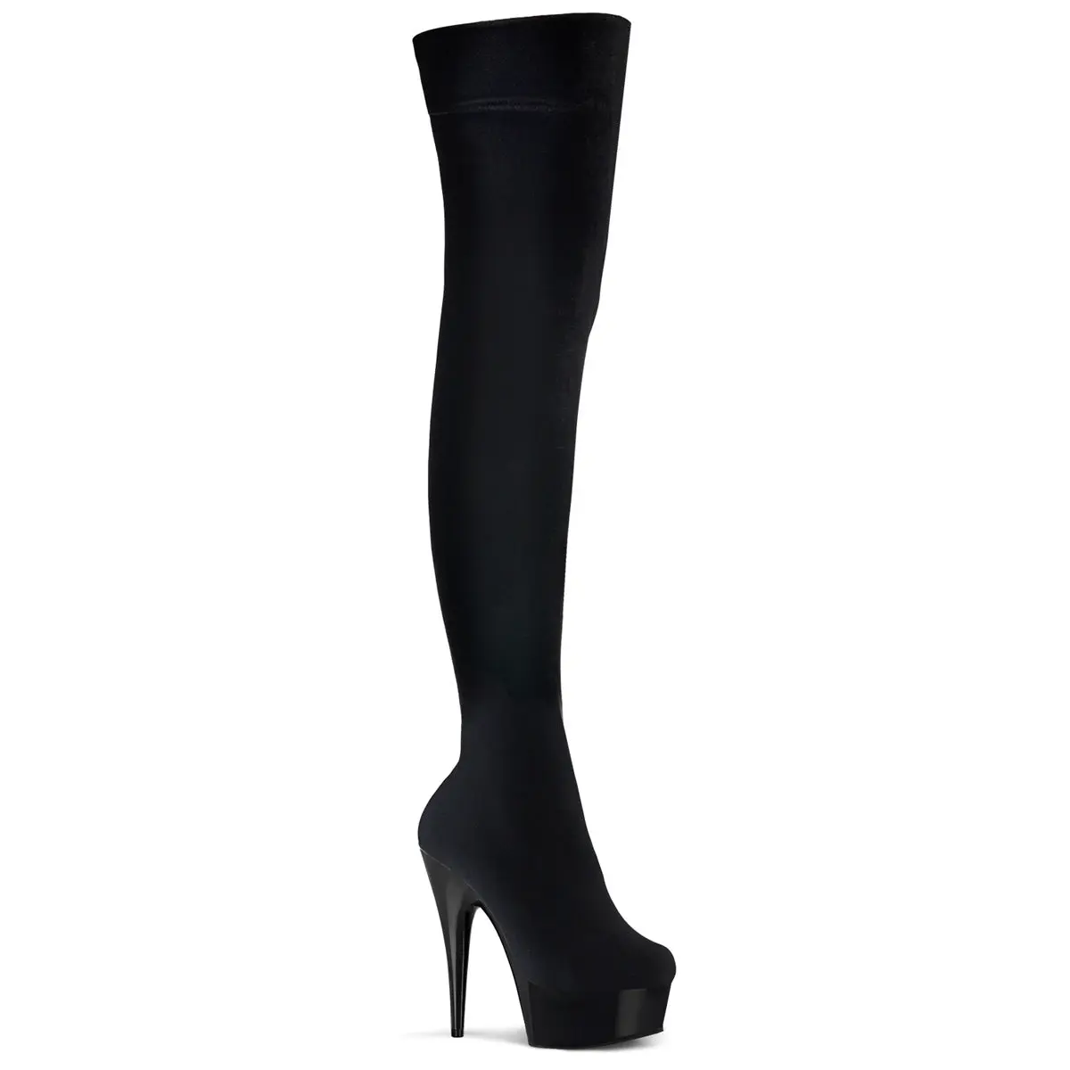 Pleaser Delight-3002 Women's Classic Slip-On Thigh-High Footwear, Stretch Fabric, 6 in Stiletto Heel, Platform Sole for Edgy Daytime Looks