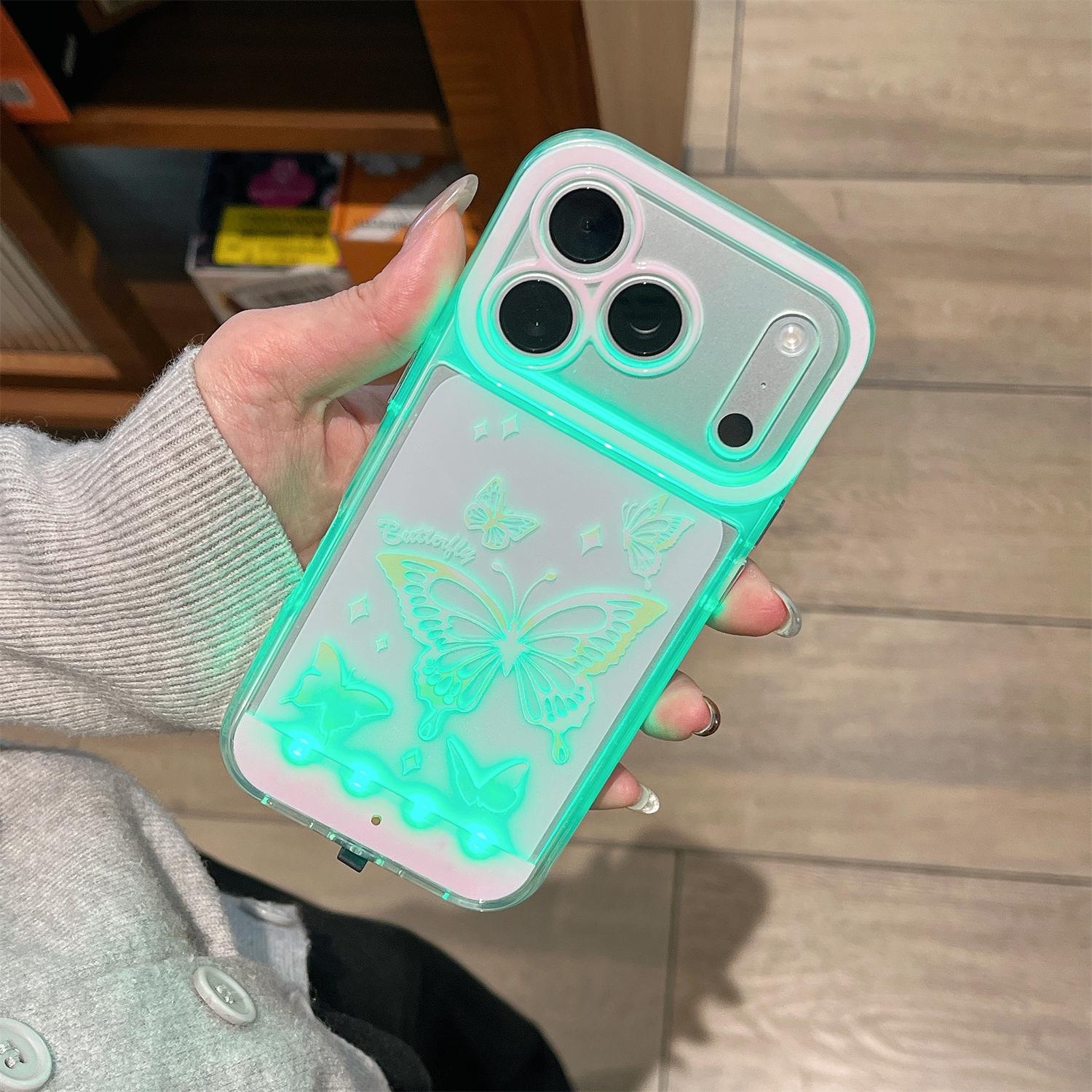 Cute Clear LED Flash Butterfly Pattern Phone Case for iPhone 17 Pro Max/17 Air 17 16 Pro 15 plus 14 13,Soft TPU Full Camera Lens Shockproof Protective Phone Cover