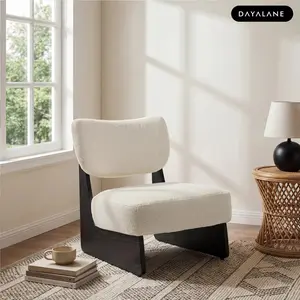 DAYALANE Tucker Upholstered Accent Chair With Wooden Leg For Livining Room Boucle Beige