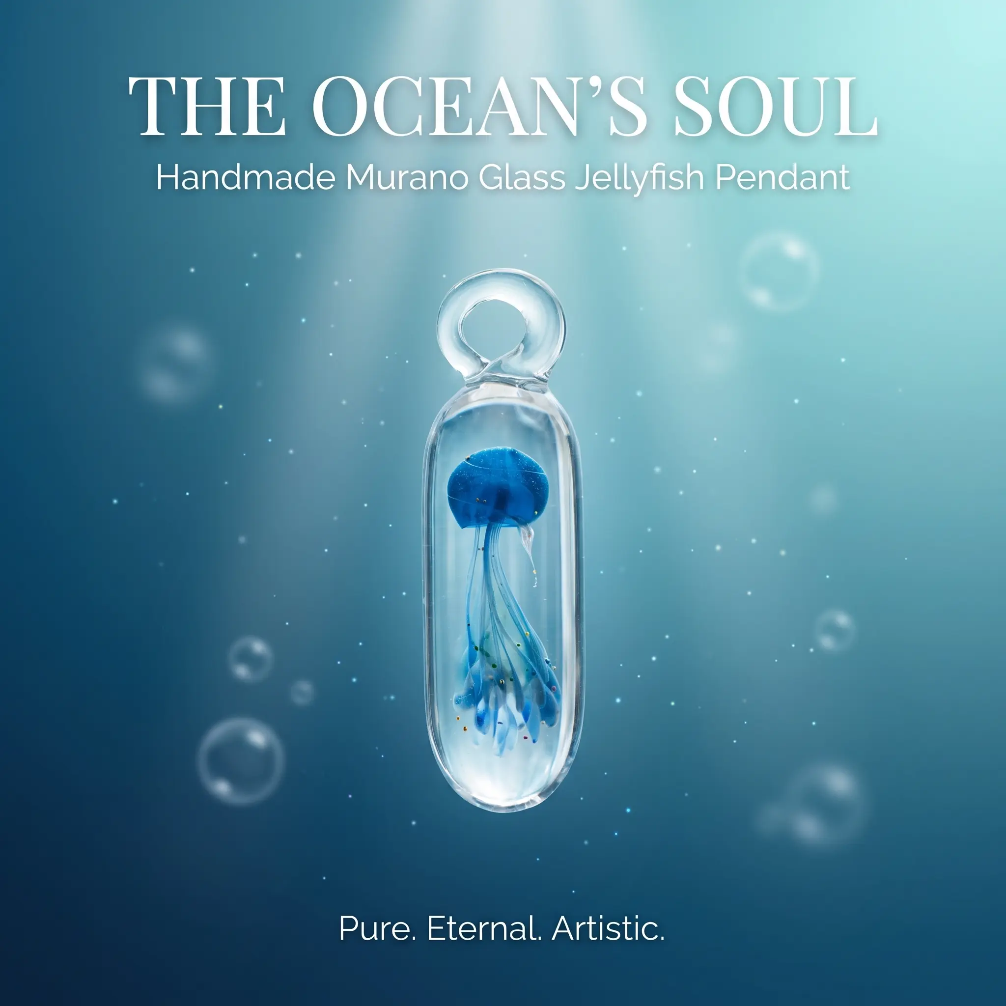 Gradient Jellyfish Glass Pendant Handmade Ocean Charm Necklace Pendant 4.5 x 1.3 cm Gift for Women, Chain Not Included