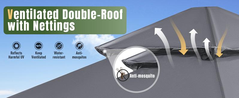 Aoxun Outdoor Gazebo for Patio 10x12 Metal Frame Canopy with Double Roofs Heavy Duty Party Tent Shelter Mosquito Netting Privacy Screen for Backyard Lawn Garden Deck
