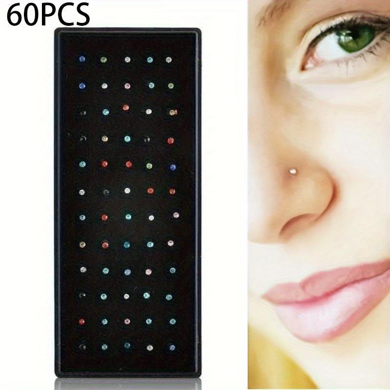60pcs Colorful Stainless Steel Nose Ring, Nose Ring Set, Screw Nose Nail, Stainless Steel Piercing Nose Set, Body Piercing Jewelry Belly Button Piercing Hoop Set