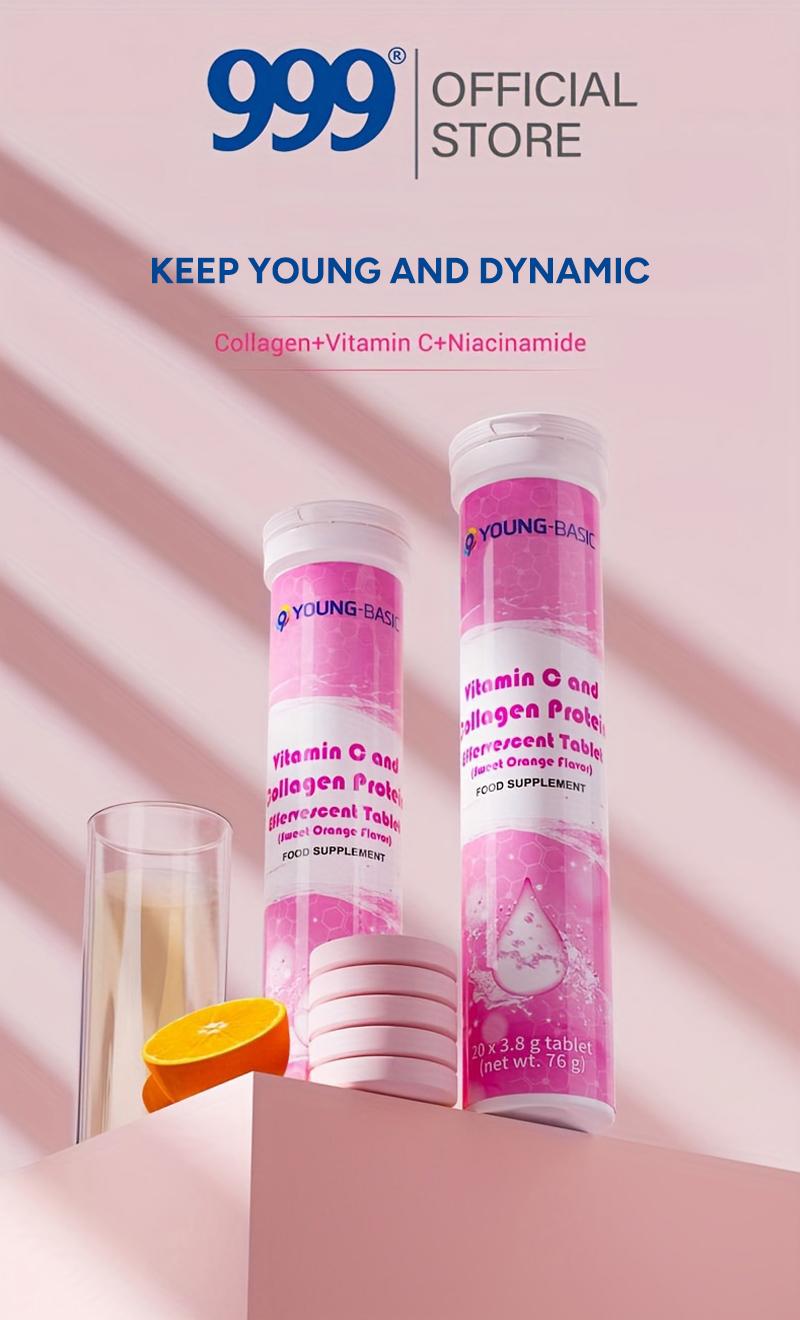 9 Young-Basic Vitamin C Collagen Peptides and Niacin Effervescent Tablets- Skin Firmness Nail Hair Improves- Healthcare Beauty Supplement Colagen Protein Tablet Fitness Edible Dietary