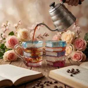 2PCS  gift pair piece Upgraded Painted Book Mug Ceramic Coffee Cup with Vibrant 3D Book Design Ideal for Home Decor and Literature Lovers Perfect Gift for Christmas New Year or TikTok Black Friday