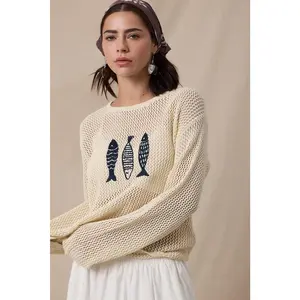 Fish Trio Open-Knit Sweater Natural/Navy