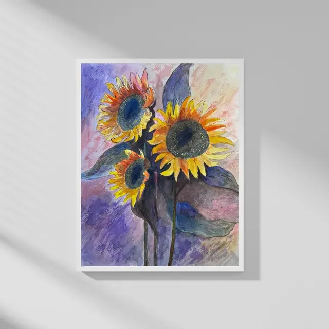 Art By Marion Magical Artistic Sunflower Art Print - Expressive Strokes Home Decor, Artistic Indoor Decoration for Wall Display