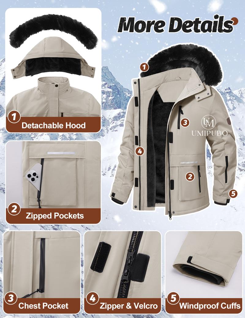 UMIPUBO Women's Waterproof Ski Jacket Warm Winter Coat Mountain Windproof Fleece Jacket Outdoor Hiking Jacket with Removable Hood UMIPUBO Women's Waterproof Ski Jacket Warm Winter Coat Mountain Windproof Fleece Jacket Outdoor Hiking Jacket with Removable Hood