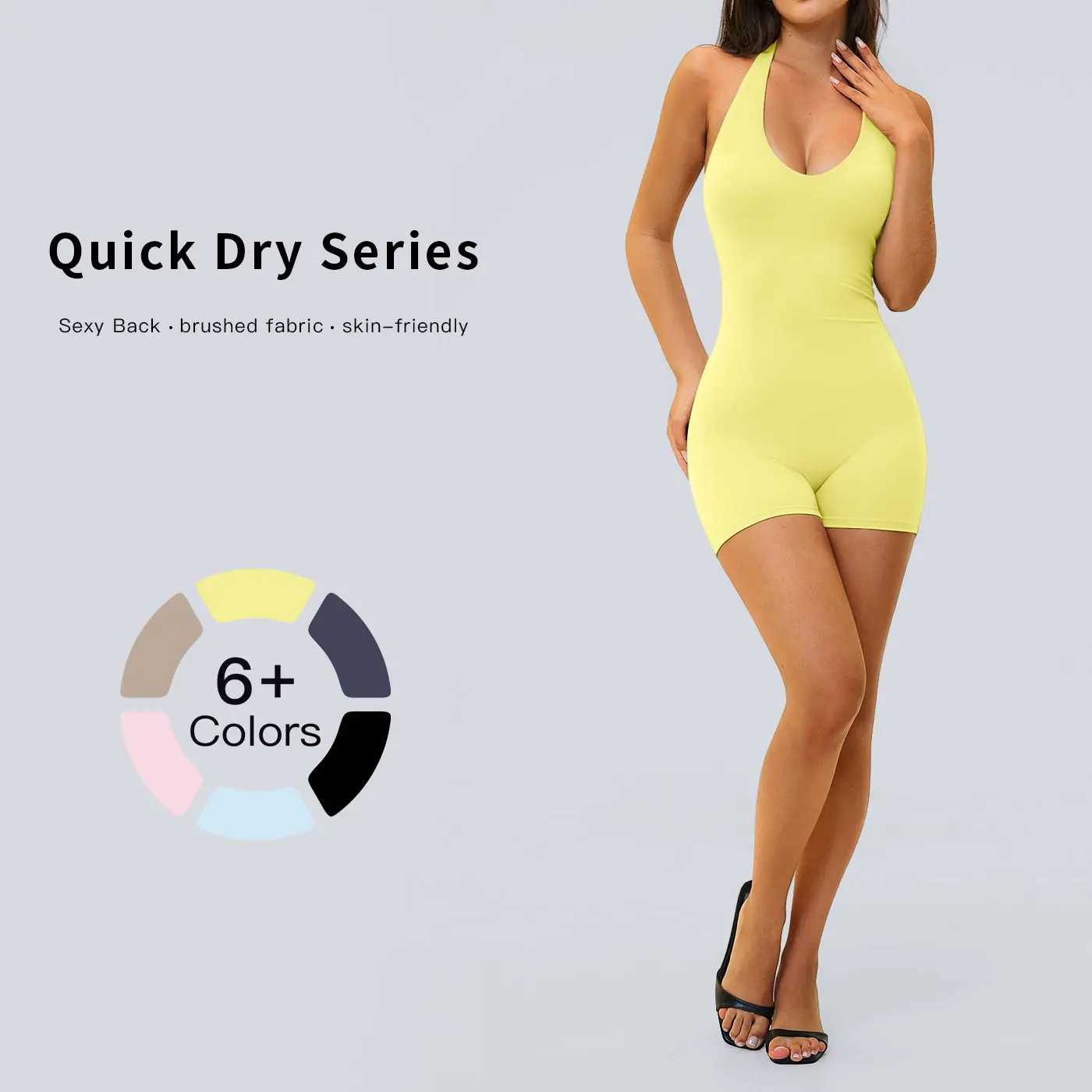 TENWOLF Women's Halter V-Neck Romper, Stretchy Shaping Yoga Jumpsuit with Slim-Fitting Butt-Lifting Shorts for Workouts, Stretchy Sports Outfit, Activewear Jumpsuit, Gym, Rompers For Women, Female, Sportswear Jumpsuits, Training Jumpsuit