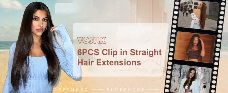 Clip in Hair Extensions 24 Inches Straight Hairpieces 6 PCS Set Heat Resistant Synthetic Fiber Full Head High-temperature Double Weft natural fluffy Comfortable Thick Hair Piece Clip ins add length for Women