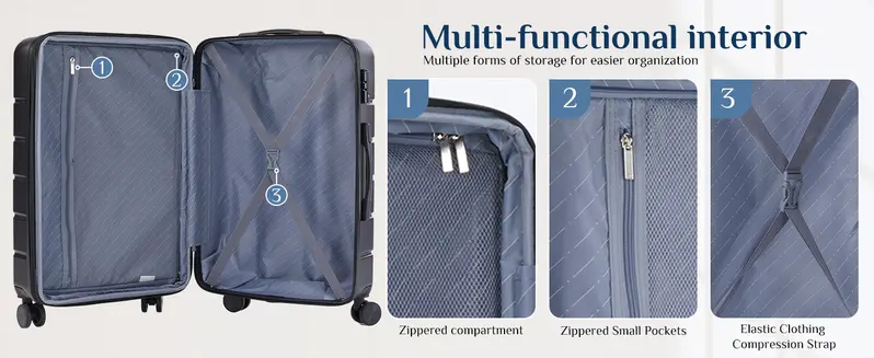 Sweet Furniture S-Luggage Expandable Hardside Luggage Sets (20"/24"/28"), ABS-PVC Hard Shell Suitcase with Double Spinner Wheels, TSA Lock, Built-In Organizer, Lightweight Rolling Carry On for Vacations, Beach Trips