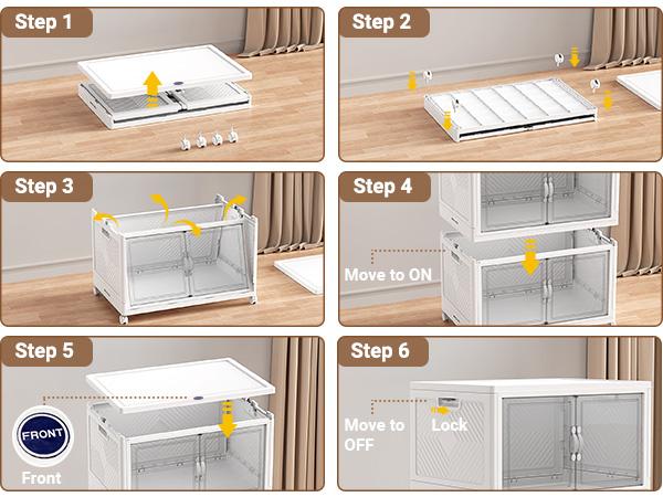 Broview V20 300QT/400QT/640QT Extra Large Stackable Storage Bins, Clear Plastic Closet Organizer Cabinet with Lid and Wheels, Collapsible Latch Boxes Folding Drawer with Door for Home Kitchen Room Organization