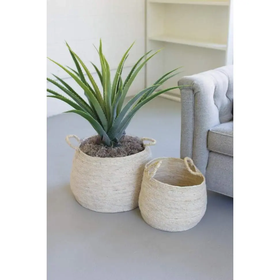 Set Of Two Round Seagrass Baskets With Handles