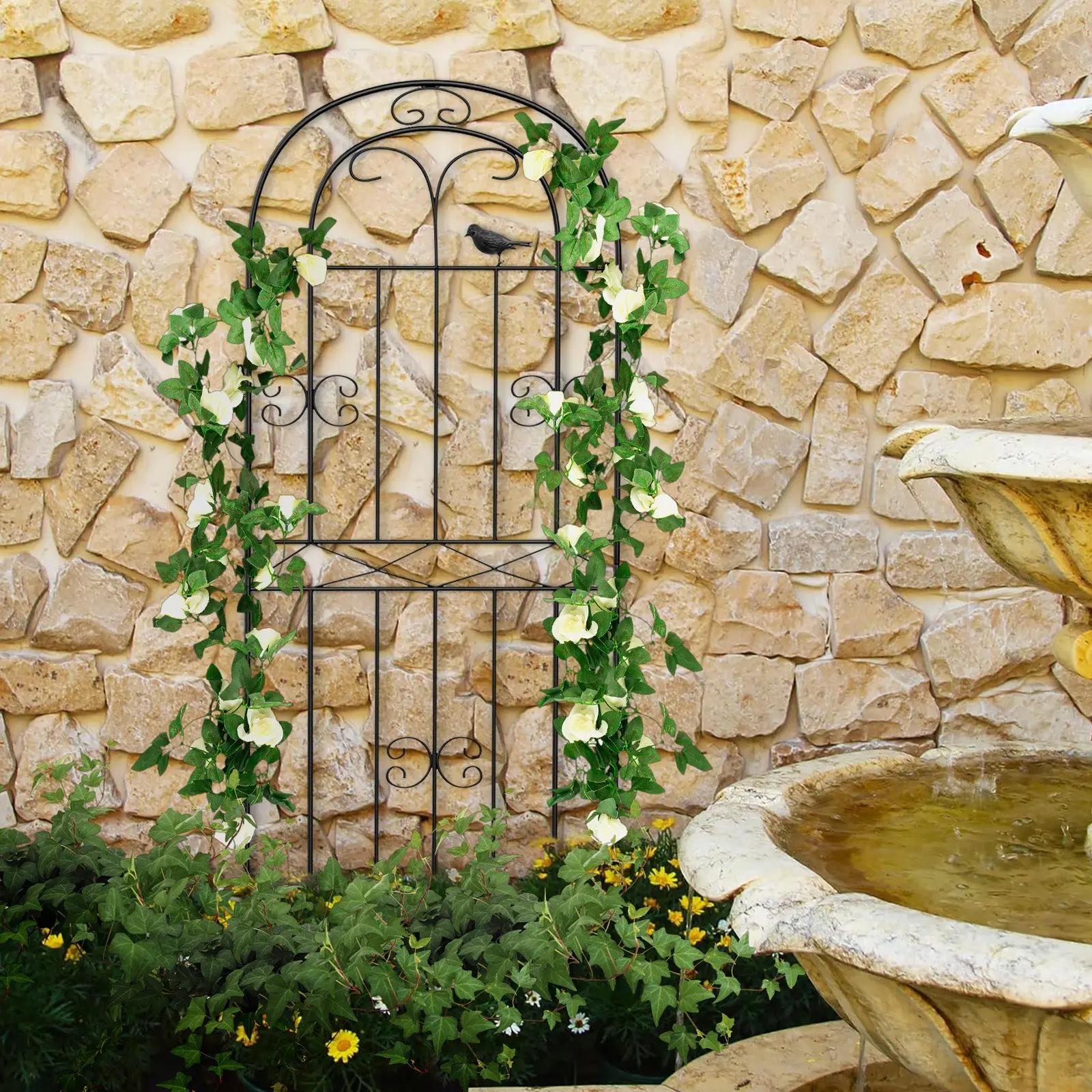 6ft Tall Decorative Metal Climbing Trellis - Rust-Proof Iron Wire Outdoor Plant Support with Easy Installation, Elegant Look, Versatile Design, Ample Vertical Space for Gardens (Decorative Trellis Plant Care & Support)