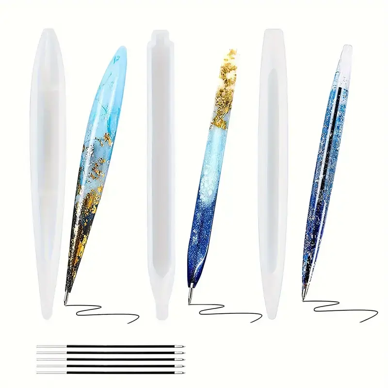 3Pcs Pen Resin Mold With 5pcs Refills - Silicone epoxy mold,DIY Art Craft for beginners,DIY Craft Supplies for Office Supplies,Handmade Crafts, fun Gift