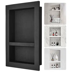 16" x 24" Tile-Ready Shower Niche – Double Shelf with Square Corners, Sealed Protection | Black Recessed Wall Organizer for Bathroom Soap & Storage
