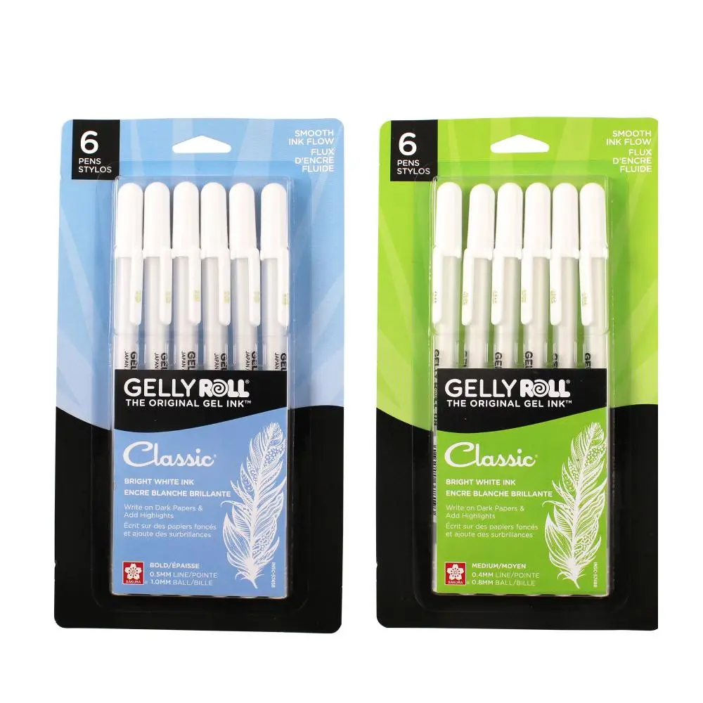 SAKURA Gelly Roll Classic Series Gel Pen Set - Classic White Ink, Assorted Point Sizes (Bold-Medium), Chemical Proof, Smooth Flow, 12-Pack Office Writing Stationery for All Interests & All Occupations, Checks