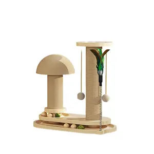 Cat Scratching Post Mushroom Cat Scratcher Scratching Posts for Indoor Cats Adults Sisal Tall Cats Scratch Post with Hanging Ball and Interactive Wooden Ball